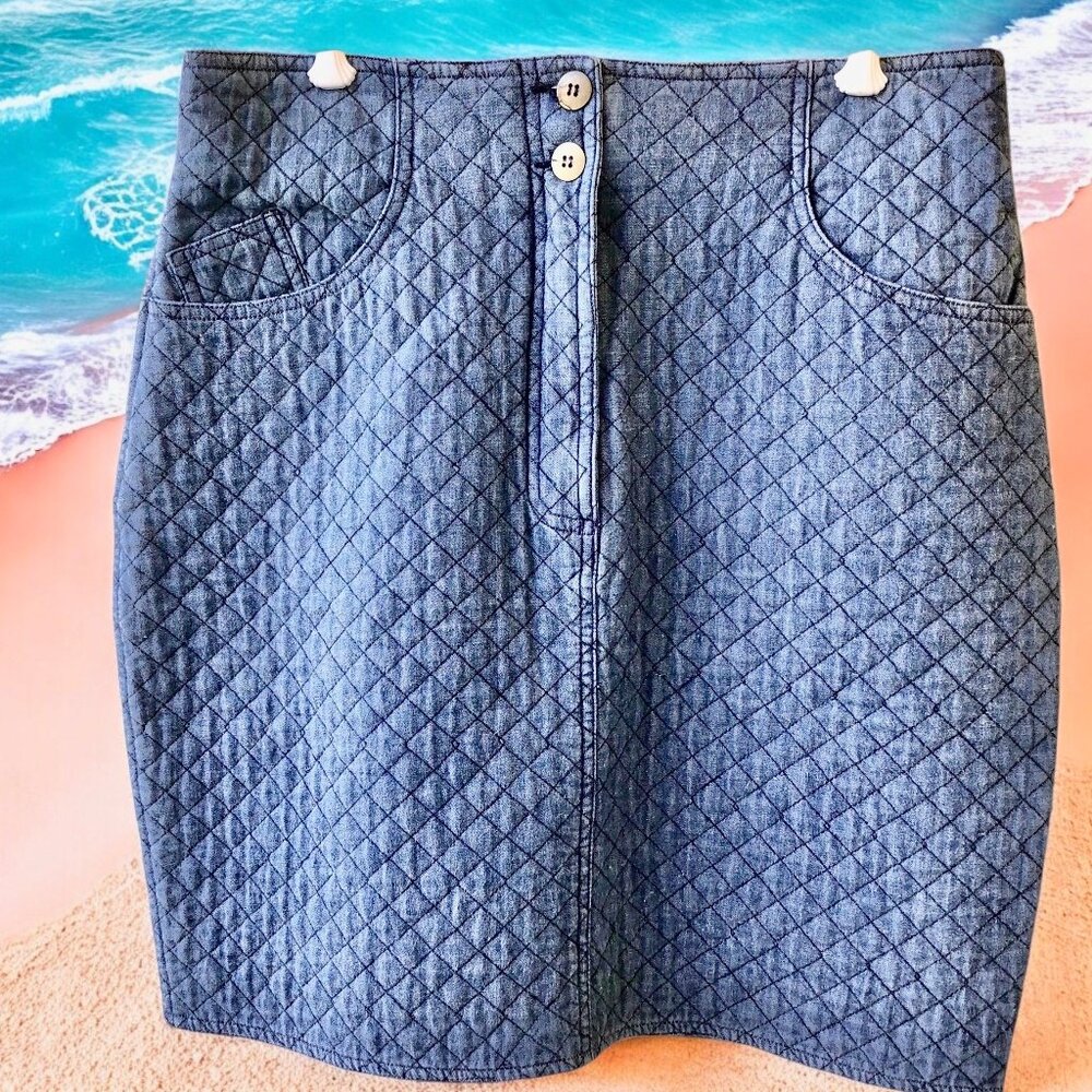 Perry Ellis Vintage 80's Blue Denim Skirt QUILTED